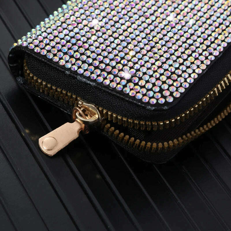 Women Card Storage Bag Stylish Coin Purse Rhinestone Small Wallet for Women Zipper Change Card Holder Wallets - KIMLUD