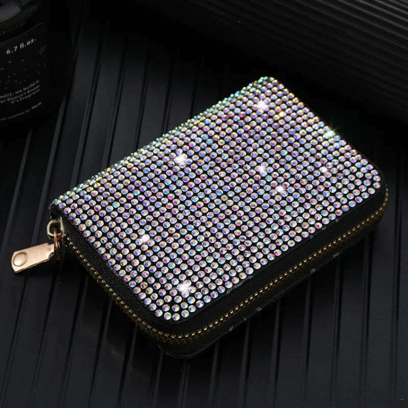 KIMLUD, Women Card Storage Bag Stylish Coin Purse Rhinestone Small Wallet for Women Zipper Change Card Holder Wallets, Multicolor, KIMLUD APPAREL - Womens Clothes