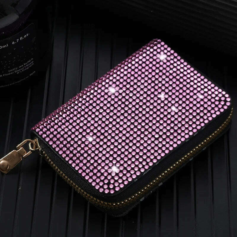 Women Card Storage Bag Stylish Coin Purse Rhinestone Small Wallet for Women Zipper Change Card Holder Wallets - KIMLUD