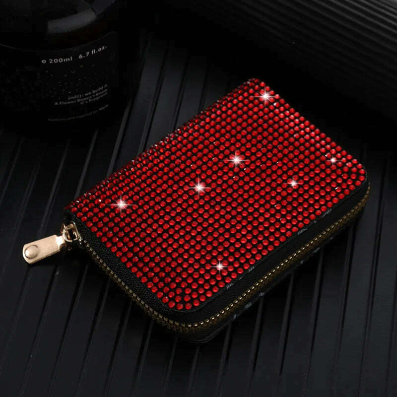 Women Card Storage Bag Stylish Coin Purse Rhinestone Small Wallet for Women Zipper Change Card Holder Wallets - KIMLUD