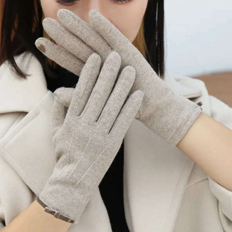 Women Cashmere Gloves Outdoor Fashion Touch Screen Gloves Autumn Winter Cute Furry Warm Mitts Full Finger Mittens Female Gloves - KIMLUD