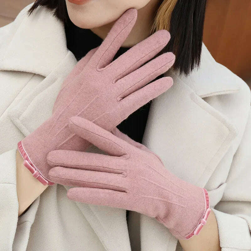 Women Cashmere Gloves Outdoor Fashion Touch Screen Gloves Autumn Winter Cute Furry Warm Mitts Full Finger Mittens Female Gloves - KIMLUD