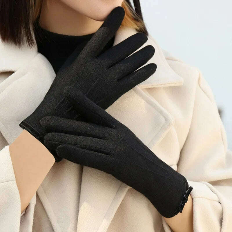 Women Cashmere Gloves Outdoor Fashion Touch Screen Gloves Autumn Winter Cute Furry Warm Mitts Full Finger Mittens Female Gloves - KIMLUD