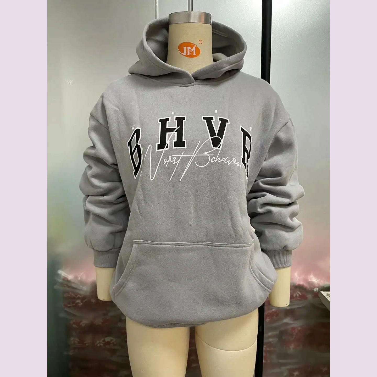 Women Casual Hoodie BHVR Game Letter Printing Plus Velvet Warm Long Sleeve Streetwear Sweater In Autumn Winter Grunge Oversized - KIMLUD