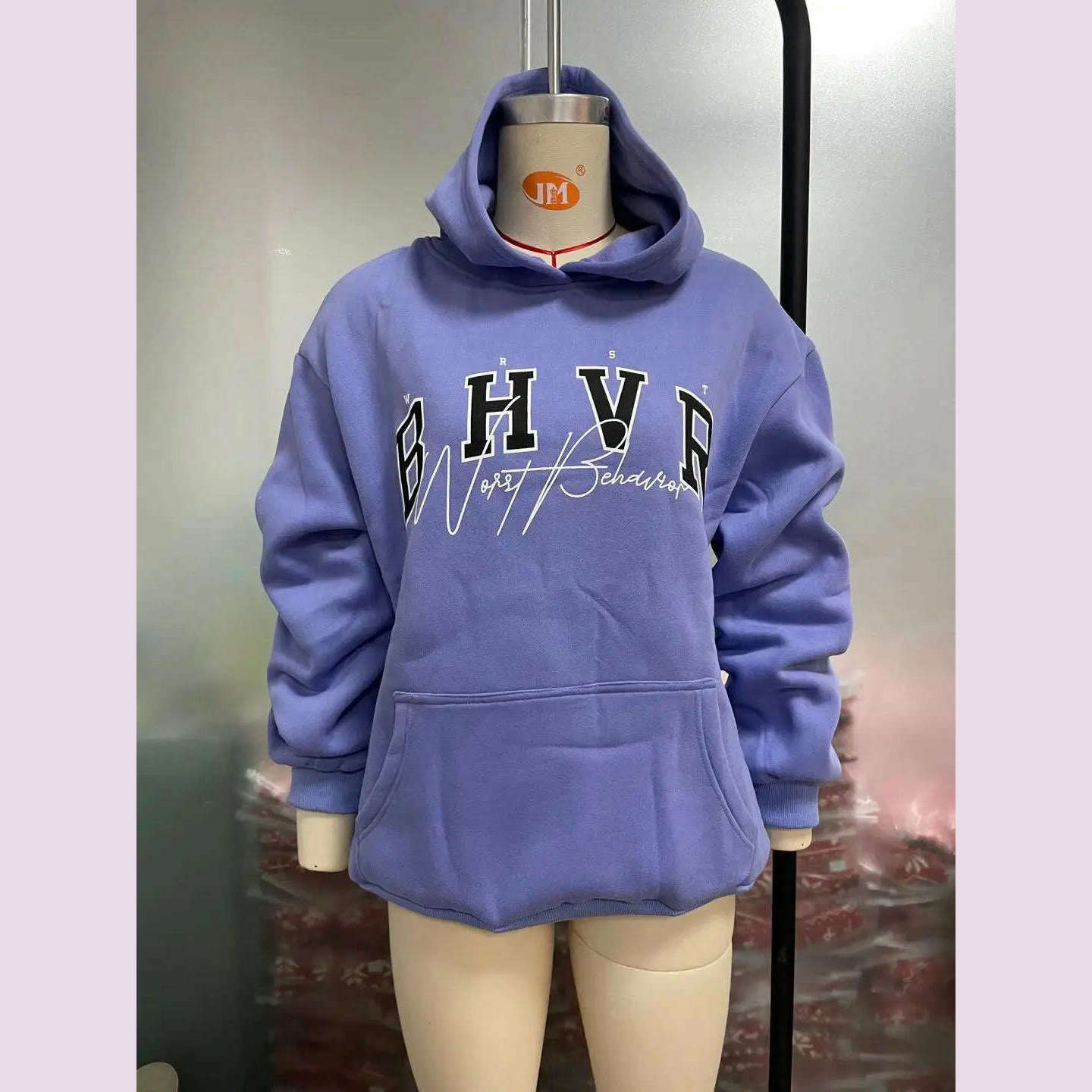 Women Casual Hoodie BHVR Game Letter Printing Plus Velvet Warm Long Sleeve Streetwear Sweater In Autumn Winter Grunge Oversized - KIMLUD