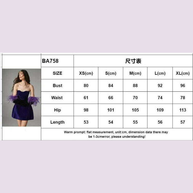 Women Celebrity Sexy Strapaless Backless Velvet Purple Heart Mini Bodycon A Line Dress 2024 Elegant Evening Club Party Outfit - KIMLUD