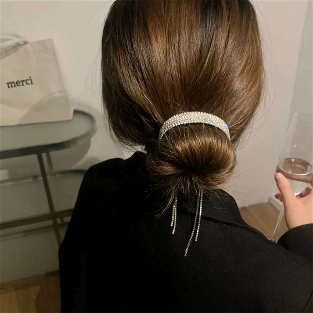 Women Elegant Luxury Rhinestone Hair Claws Crystal Tassel Ponytail Hairpin Hair Accessories for Wedding Party - KIMLUD