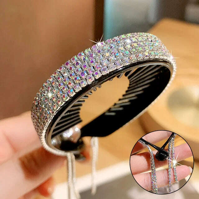 KIMLUD, Women Elegant Luxury Rhinestone Hair Claws Crystal Tassel Ponytail Hairpin Hair Accessories for Wedding Party, D, KIMLUD APPAREL - Womens Clothes