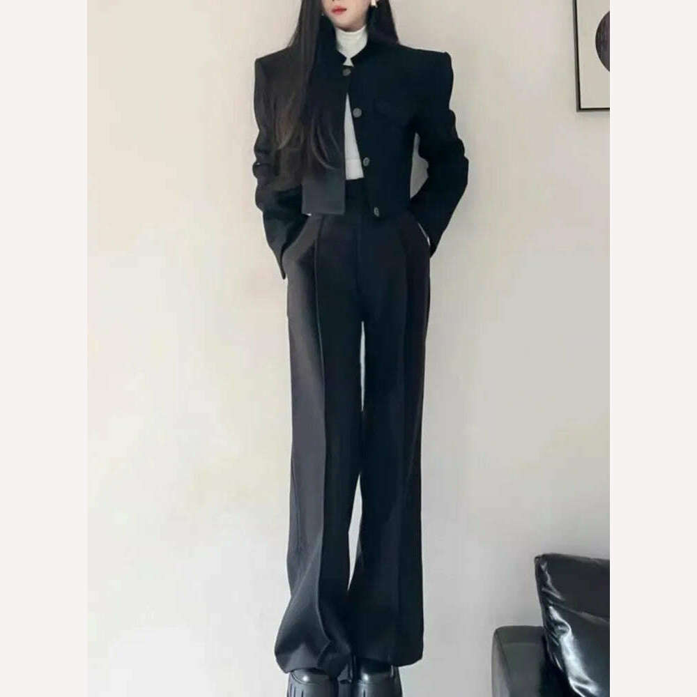 KIMLUD, Women Fashion Elegant Casual Business Black Trousers Suit Vintage Crop Blazer Jackets and Pants Two Pieces Set Female Pantsuits, Black / XL, KIMLUD APPAREL - Womens Clothes