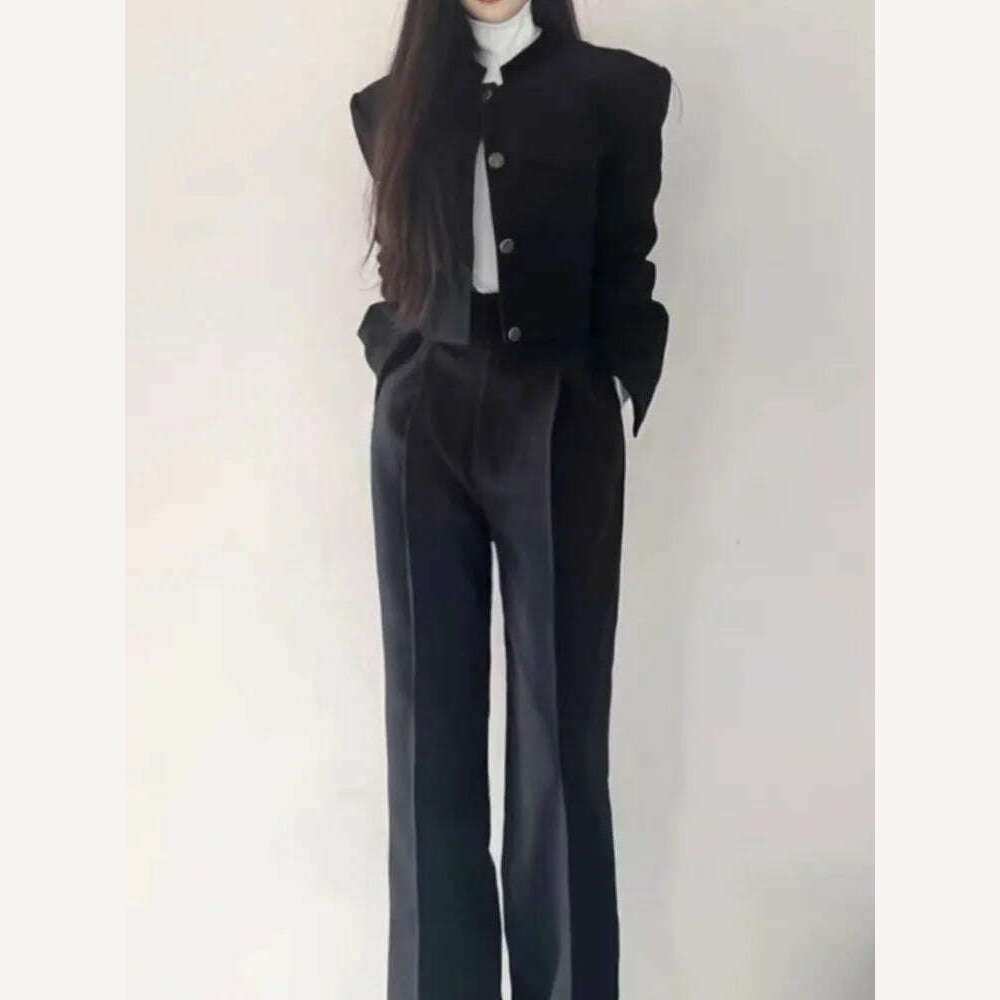 KIMLUD, Women Fashion Elegant Casual Business Black Trousers Suit Vintage Crop Blazer Jackets and Pants Two Pieces Set Female Pantsuits, KIMLUD Womens Clothes