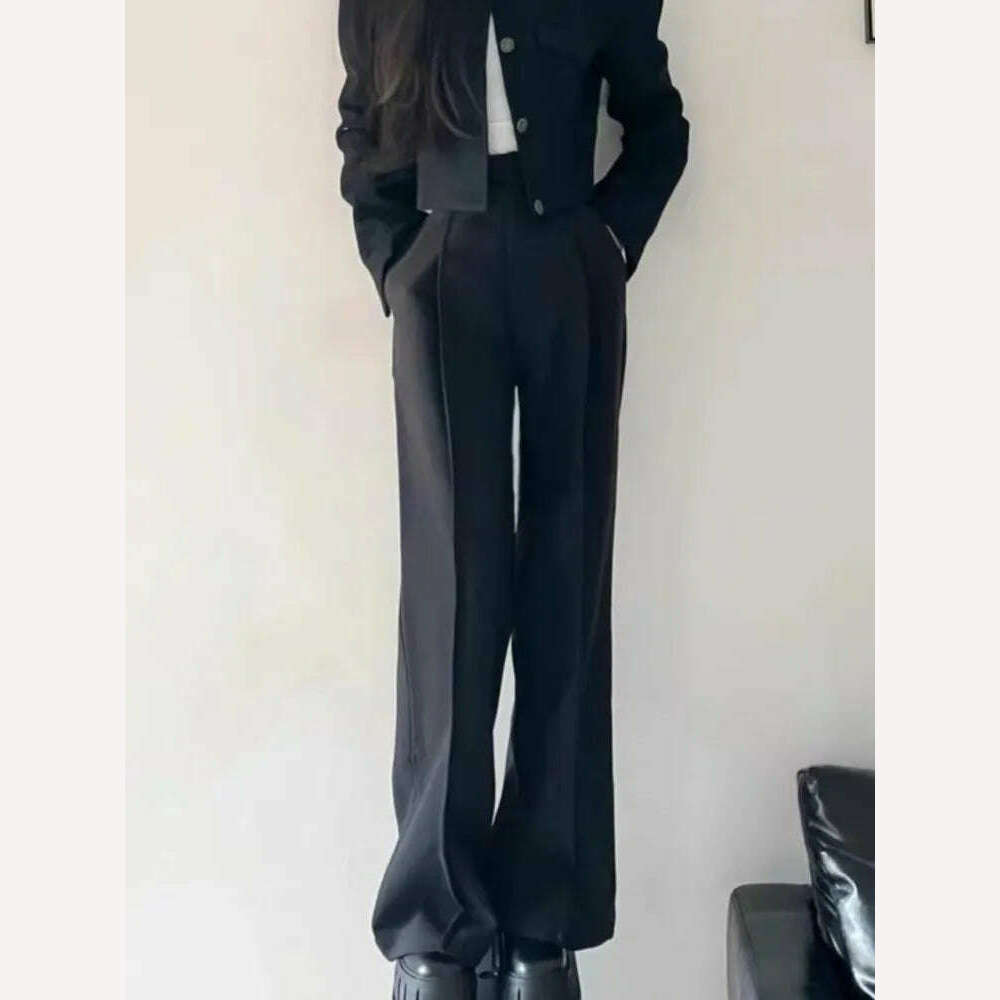 Women Fashion Elegant Casual Business Black Trousers Suit Vintage Crop Blazer Jackets and Pants Two Pieces Set Female Pantsuits - KIMLUD