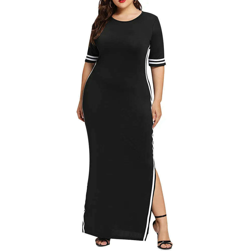 KIMLUD, Women Fashion Long Sport Dress Casual Slim Stripe Split Dress Party Night Dresses Long Dress Female Evening Dress Gothic, KIMLUD Womens Clothes