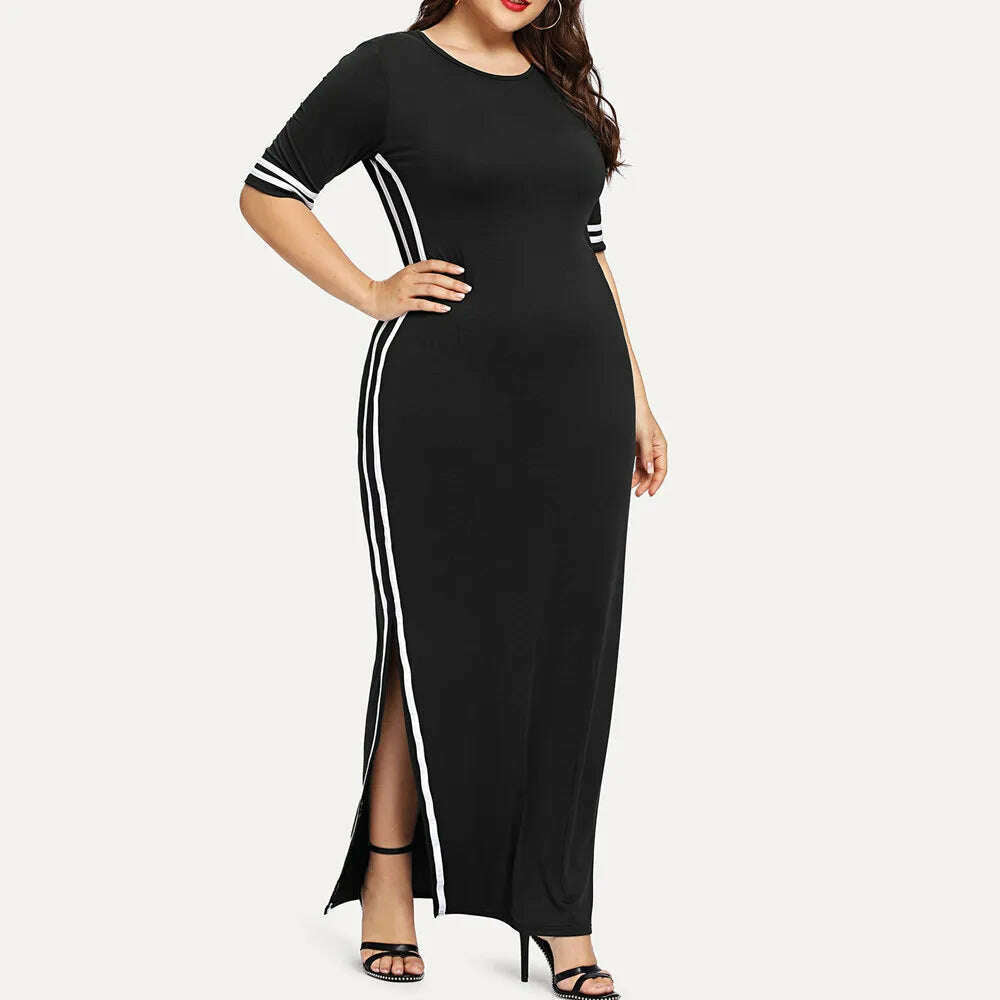 KIMLUD, Women Fashion Long Sport Dress Casual Slim Stripe Split Dress Party Night Dresses Long Dress Female Evening Dress Gothic, KIMLUD Womens Clothes