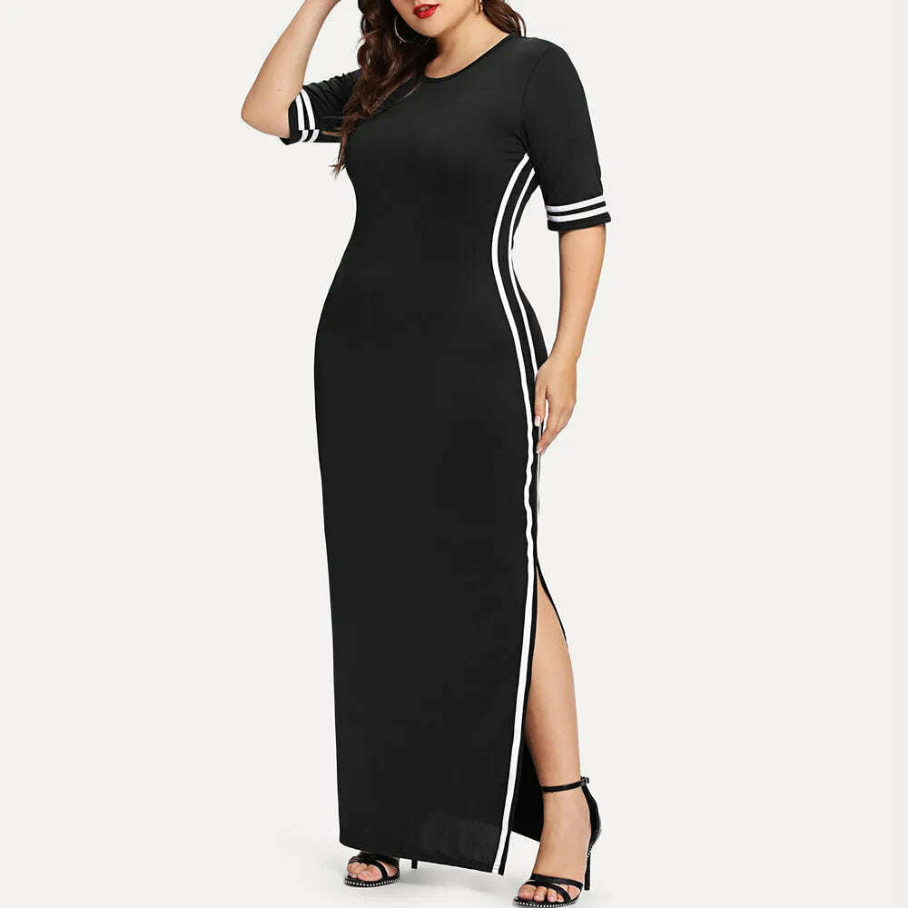 KIMLUD, Women Fashion Long Sport Dress Casual Slim Stripe Split Dress Party Night Dresses Long Dress Female Evening Dress Gothic, KIMLUD Womens Clothes