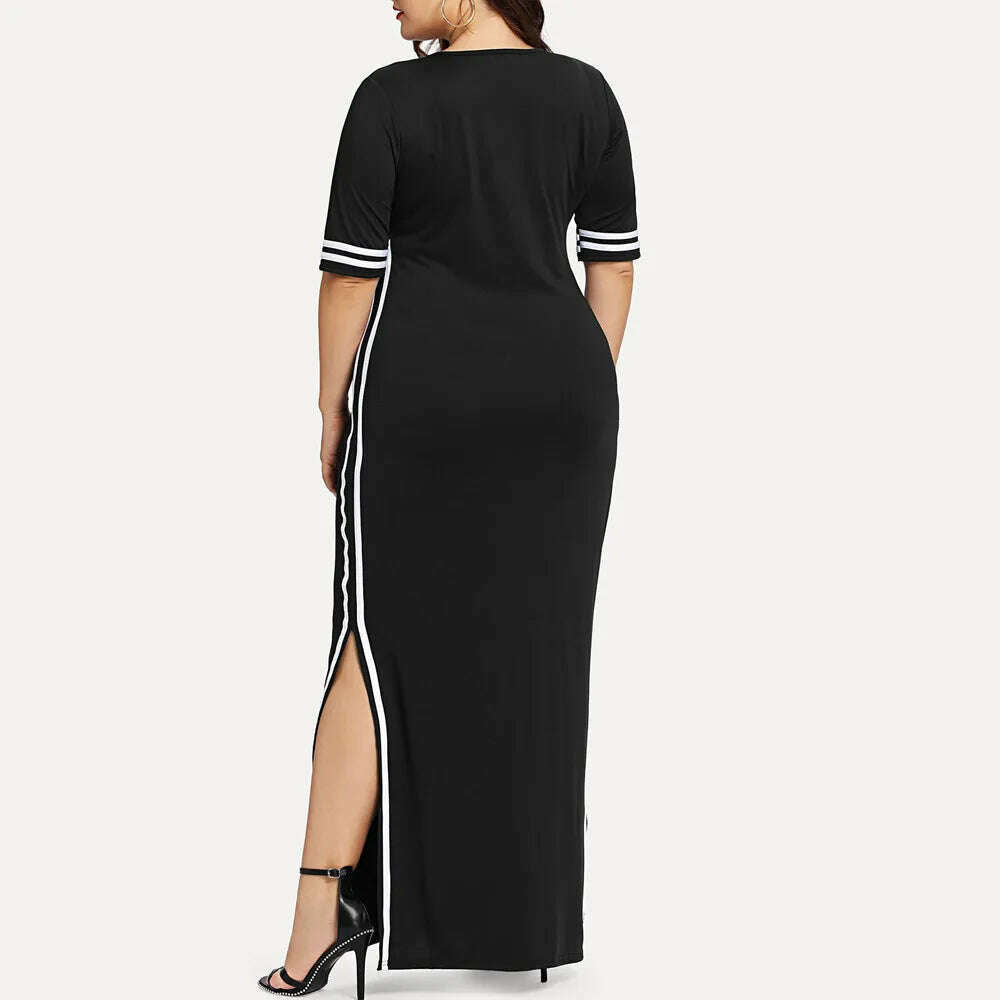 KIMLUD, Women Fashion Long Sport Dress Casual Slim Stripe Split Dress Party Night Dresses Long Dress Female Evening Dress Gothic, Army Green / United States / XXL, KIMLUD APPAREL - Womens Clothes