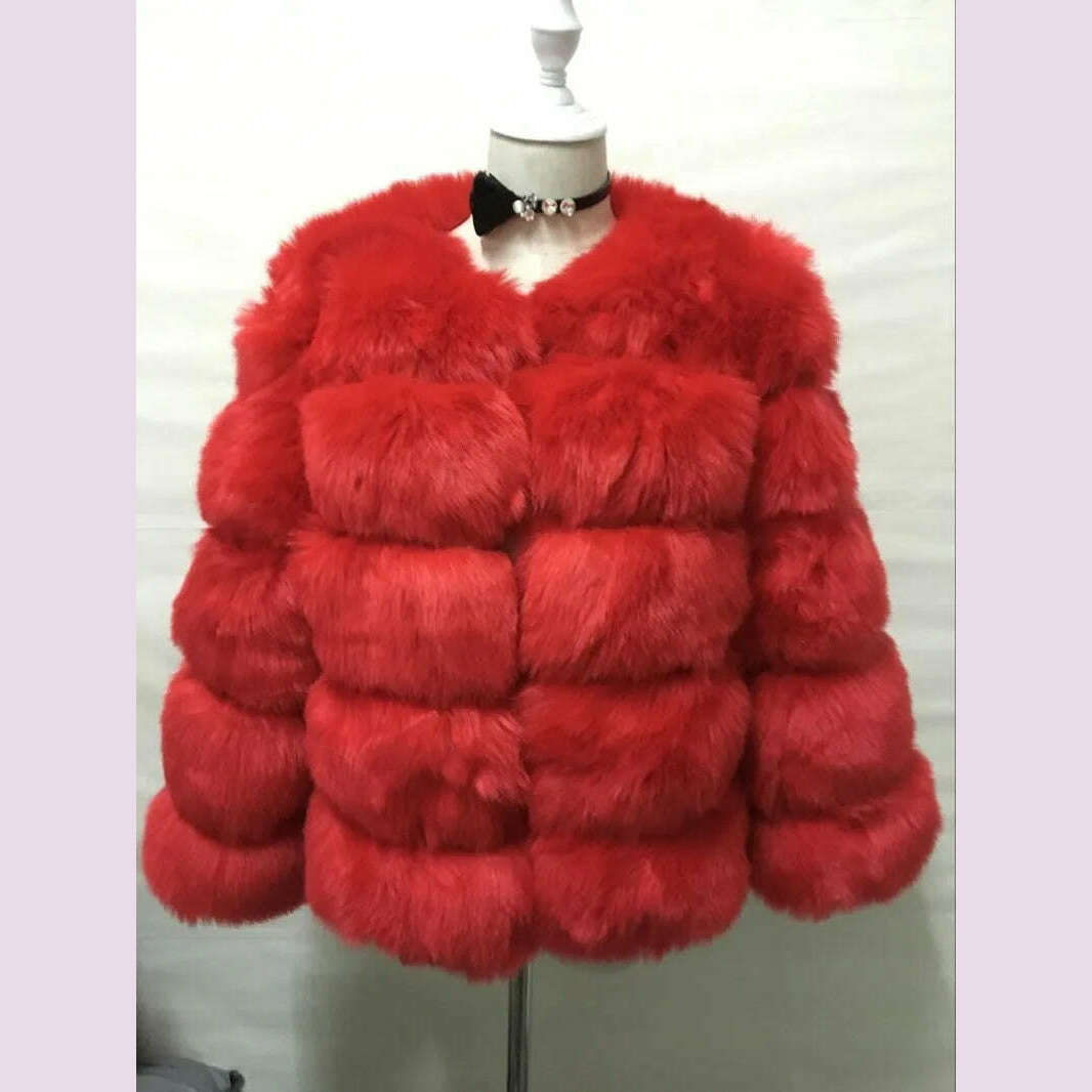 KIMLUD, Women Faux Fur Coat Autumn Winter High Quality Fluffy Short Coat Faux Fur Jacket Ladies furry Fashion Tops, Red / XXS, KIMLUD APPAREL - Womens Clothes