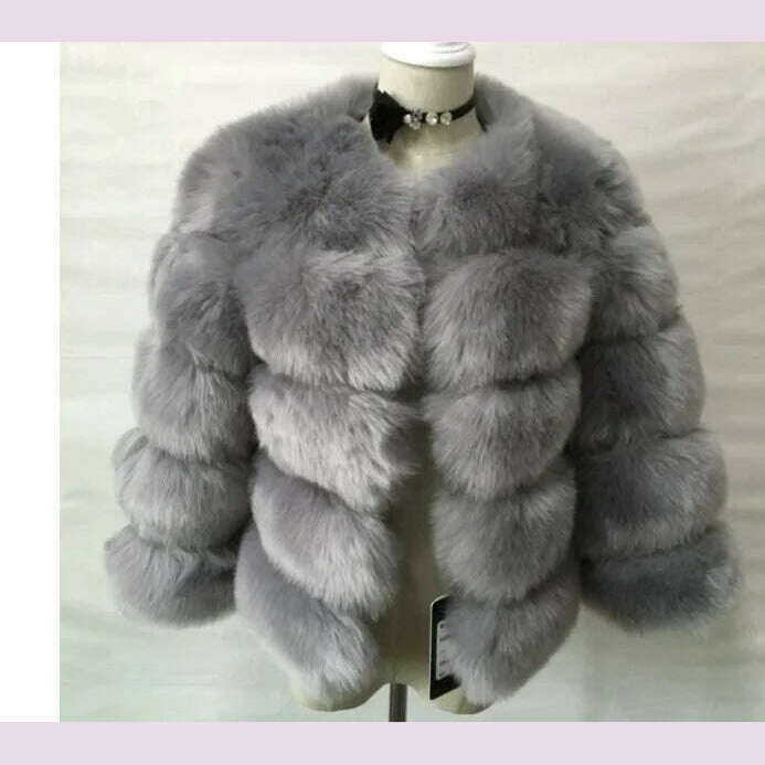 KIMLUD, Women Faux Fur Coat Autumn Winter High Quality Fluffy Short Coat Faux Fur Jacket Ladies furry Fashion Tops, GRAY / XXS, KIMLUD APPAREL - Womens Clothes