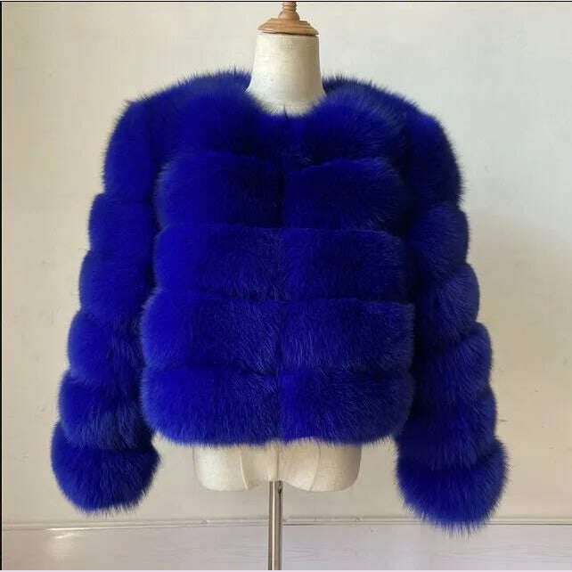 KIMLUD, Women Faux Fur Coat Autumn Winter High Quality Fluffy Short Coat Faux Fur Jacket Ladies furry Fashion Tops, ROYAL BLUE / XXS, KIMLUD APPAREL - Womens Clothes