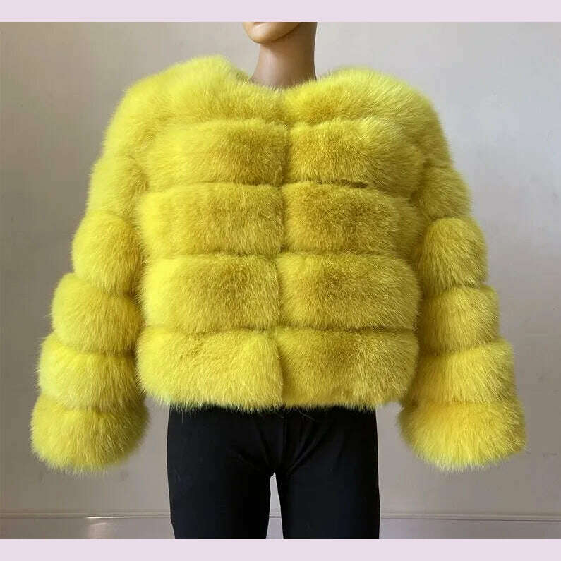 KIMLUD, Women Faux Fur Coat Autumn Winter High Quality Fluffy Short Coat Faux Fur Jacket Ladies furry Fashion Tops, Yellow / XXS, KIMLUD APPAREL - Womens Clothes