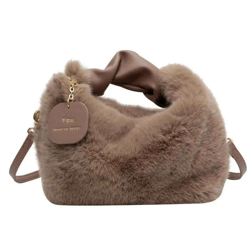 KIMLUD, Women Faux Fur Handbags Zipper Small Lady Shoulder Crossbody Bag Casual Tote Half-Moon Hobos Winder, A style gray, KIMLUD APPAREL - Womens Clothes