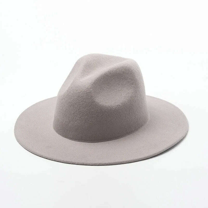 KIMLUD, Women Fedora Hat 100% Wool Wide Brim Felt Hats Winter Trilby Cap Crushable Pork Pie Hat Ladies Floppy Church Wedding Hat Base, Gray, KIMLUD APPAREL - Womens Clothes