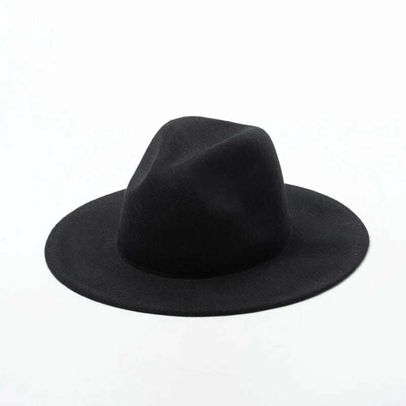 KIMLUD, Women Fedora Hat 100% Wool Wide Brim Felt Hats Winter Trilby Cap Crushable Pork Pie Hat Ladies Floppy Church Wedding Hat Base, Black, KIMLUD APPAREL - Womens Clothes