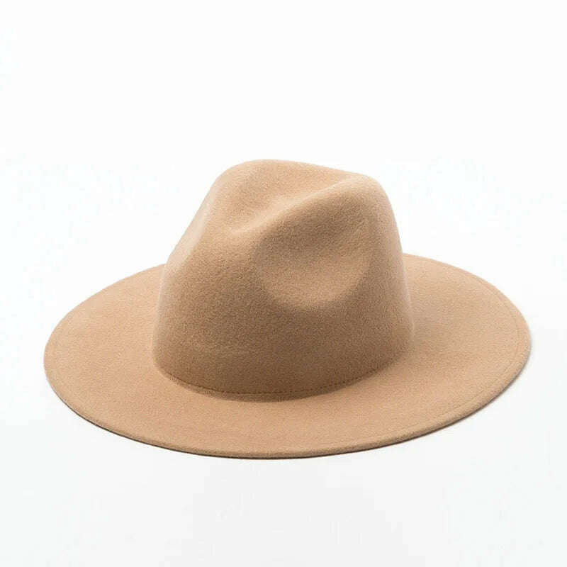 KIMLUD, Women Fedora Hat 100% Wool Wide Brim Felt Hats Winter Trilby Cap Crushable Pork Pie Hat Ladies Floppy Church Wedding Hat Base, Camel, KIMLUD APPAREL - Womens Clothes