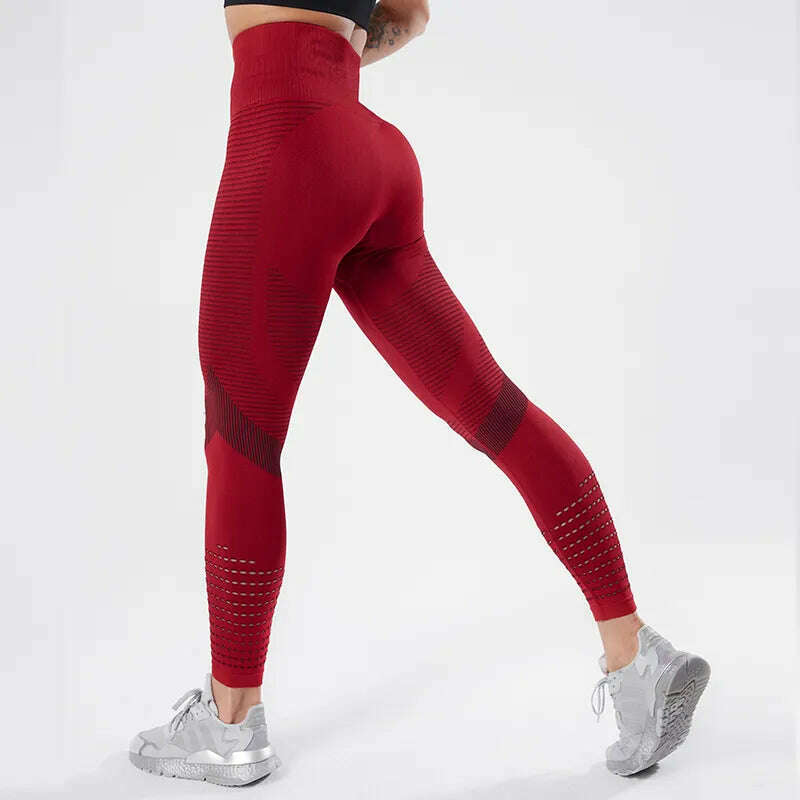 KIMLUD, Women Fitness Leggings High Waist Seamless Leggings Sportswear Breathable Feamle Workout Legging, Red / XL, KIMLUD APPAREL - Womens Clothes