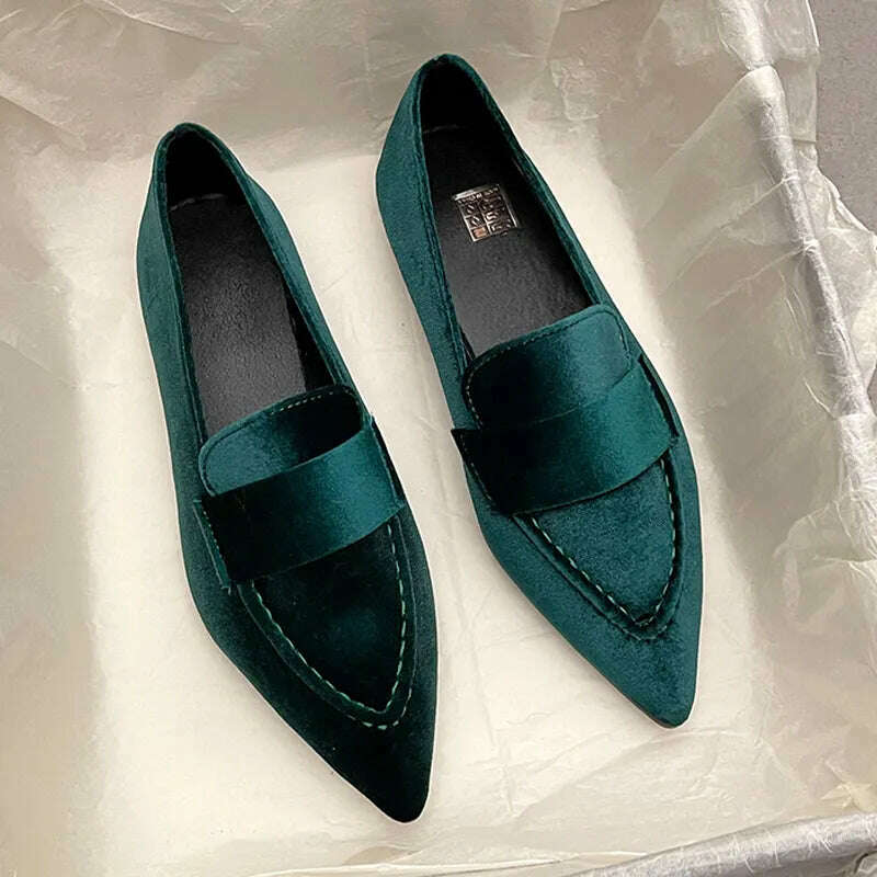 KIMLUD, Women Flats Ballet Dance Pointed Toe Sandals Shoes 2023 Spring New Designer Loafers Shoes Suede Casual Sport Walking Zapatillas, green / 38, KIMLUD APPAREL - Womens Clothes