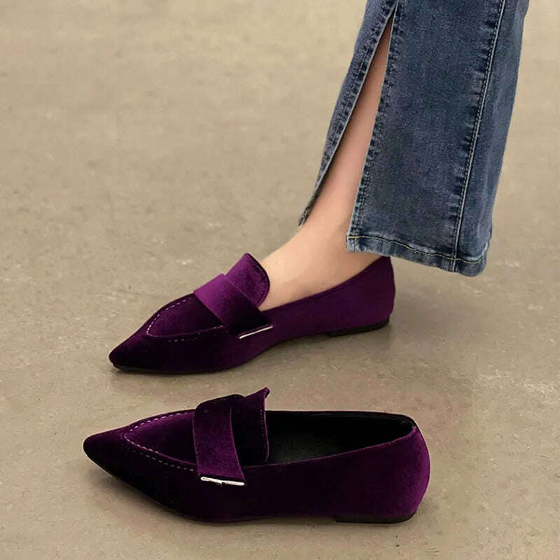 KIMLUD, Women Flats Ballet Dance Pointed Toe Sandals Shoes 2023 Spring New Designer Loafers Shoes Suede Casual Sport Walking Zapatillas, KIMLUD Womens Clothes