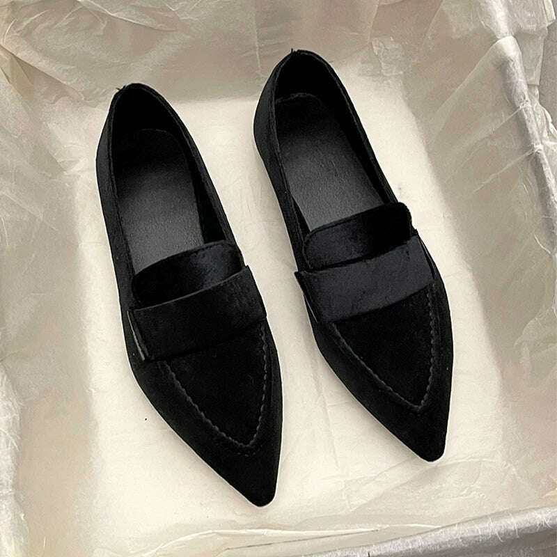 KIMLUD, Women Flats Ballet Dance Pointed Toe Sandals Shoes 2023 Spring New Designer Loafers Shoes Suede Casual Sport Walking Zapatillas, black / 38, KIMLUD APPAREL - Womens Clothes