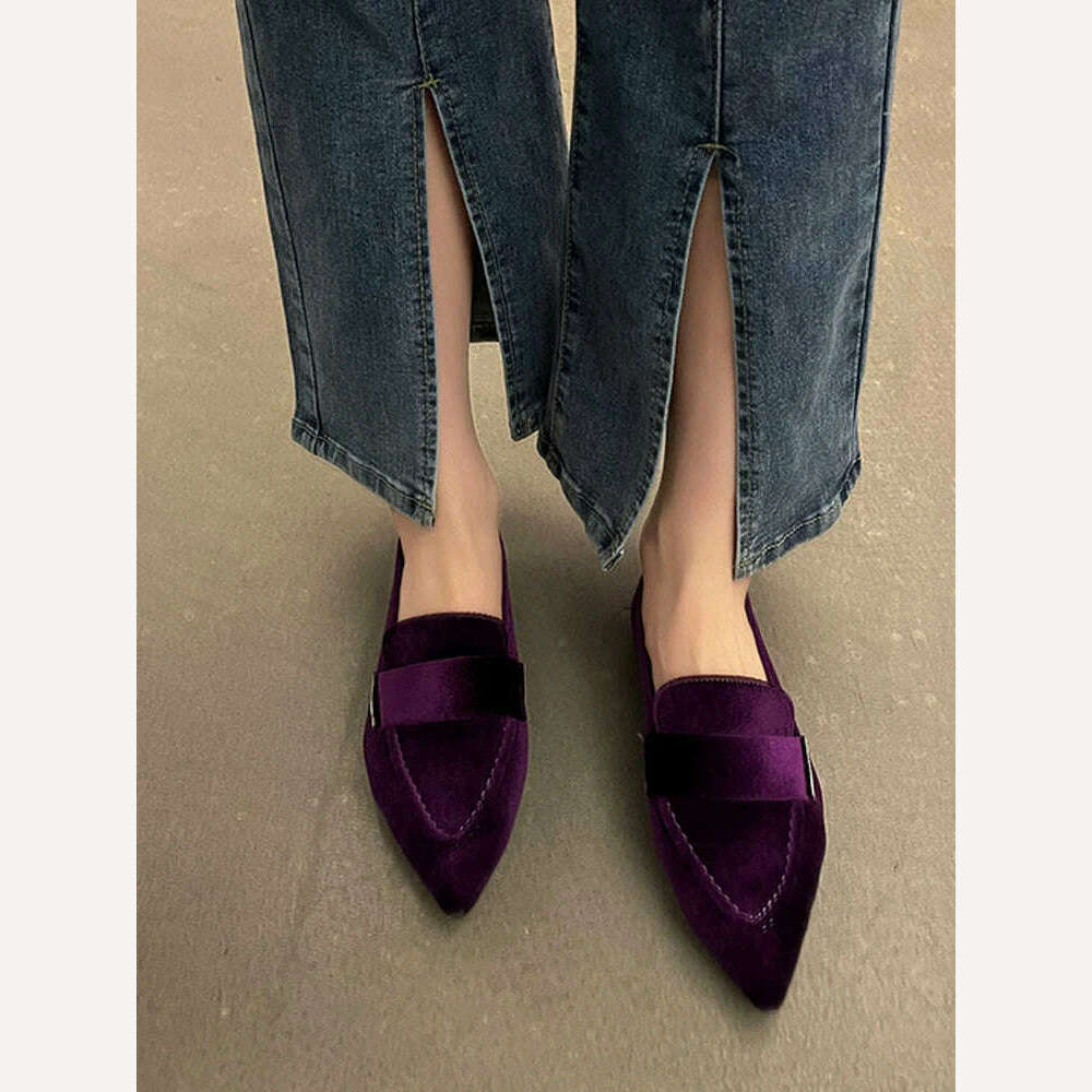 KIMLUD, Women Flats Ballet Dance Pointed Toe Sandals Shoes 2023 Spring New Designer Loafers Shoes Suede Casual Sport Walking Zapatillas, PURPLE / 37, KIMLUD APPAREL - Womens Clothes