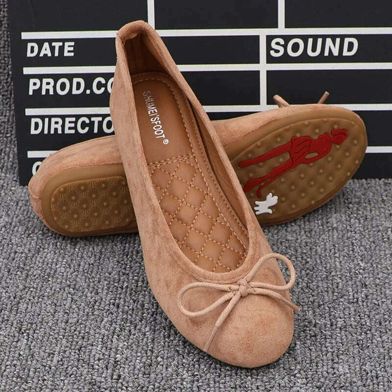 KIMLUD, Women Flats Slip on Flat Shoes Round Toe Shallow Butterfly-knot Ballerina Slip on Loafers Faux Suede Lady Ballet Plus Size 35-41, KIMLUD Womens Clothes