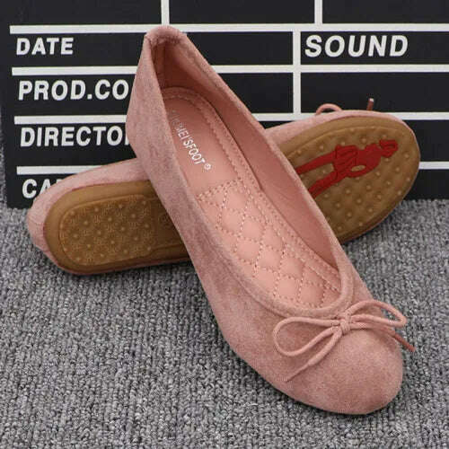 Women Flats Slip on Flat Shoes Round Toe Shallow Butterfly-knot Ballerina Slip on Loafers Faux Suede Lady Ballet Plus Size 35-41 - KIMLUD