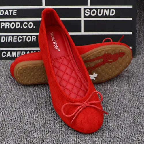 KIMLUD, Women Flats Slip on Flat Shoes Round Toe Shallow Butterfly-knot Ballerina Slip on Loafers Faux Suede Lady Ballet Plus Size 35-41, Red / 38, KIMLUD APPAREL - Womens Clothes