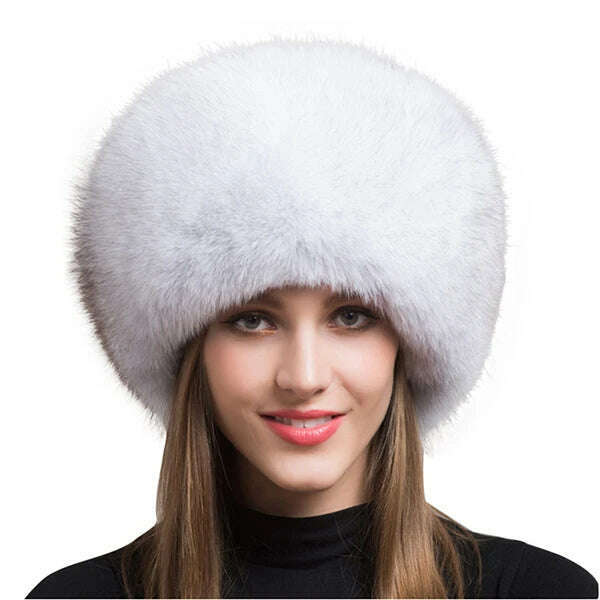 KIMLUD, Women Fur Hat Winter Warm 100% Real Fox Fur Caps Russian Cossack Style Hat For Ladies Fashion Winter Ear Flap Hats Snow Caps, Natural fox / 53-60cm, KIMLUD APPAREL - Womens Clothes