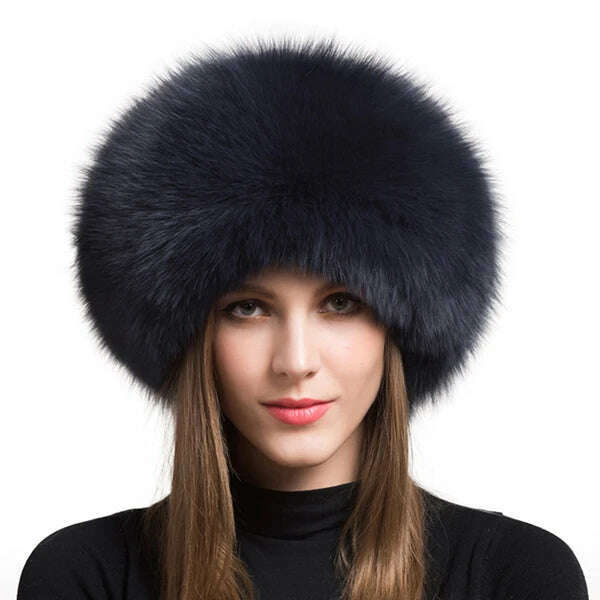 KIMLUD, Women Fur Hat Winter Warm 100% Real Fox Fur Caps Russian Cossack Style Hat For Ladies Fashion Winter Ear Flap Hats Snow Caps, Stone Blue / 53-60cm, KIMLUD APPAREL - Womens Clothes