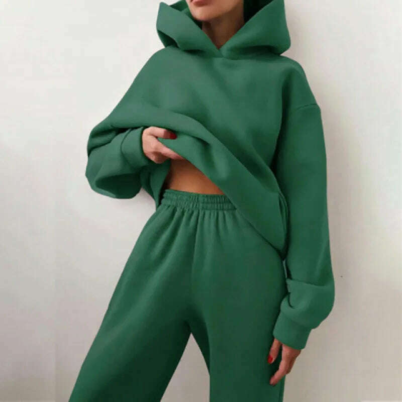 KIMLUD, Women Hooded Tracksuit Sports 2 Pieces Set Streetwear Sweatshirts Pullover Pants Suit Home Sweatpants Trousers Outfits 2023, KIMLUD Womens Clothes