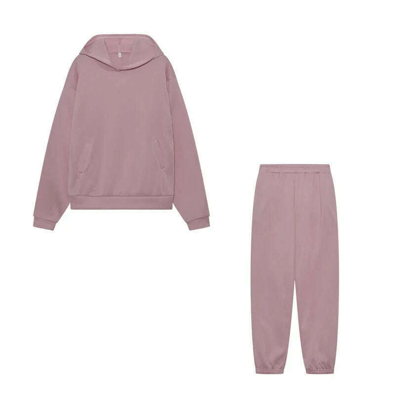 KIMLUD, Women Hooded Tracksuit Sports 2 Pieces Set Streetwear Sweatshirts Pullover Pants Suit Home Sweatpants Trousers Outfits 2023, Pink / S, KIMLUD APPAREL - Womens Clothes