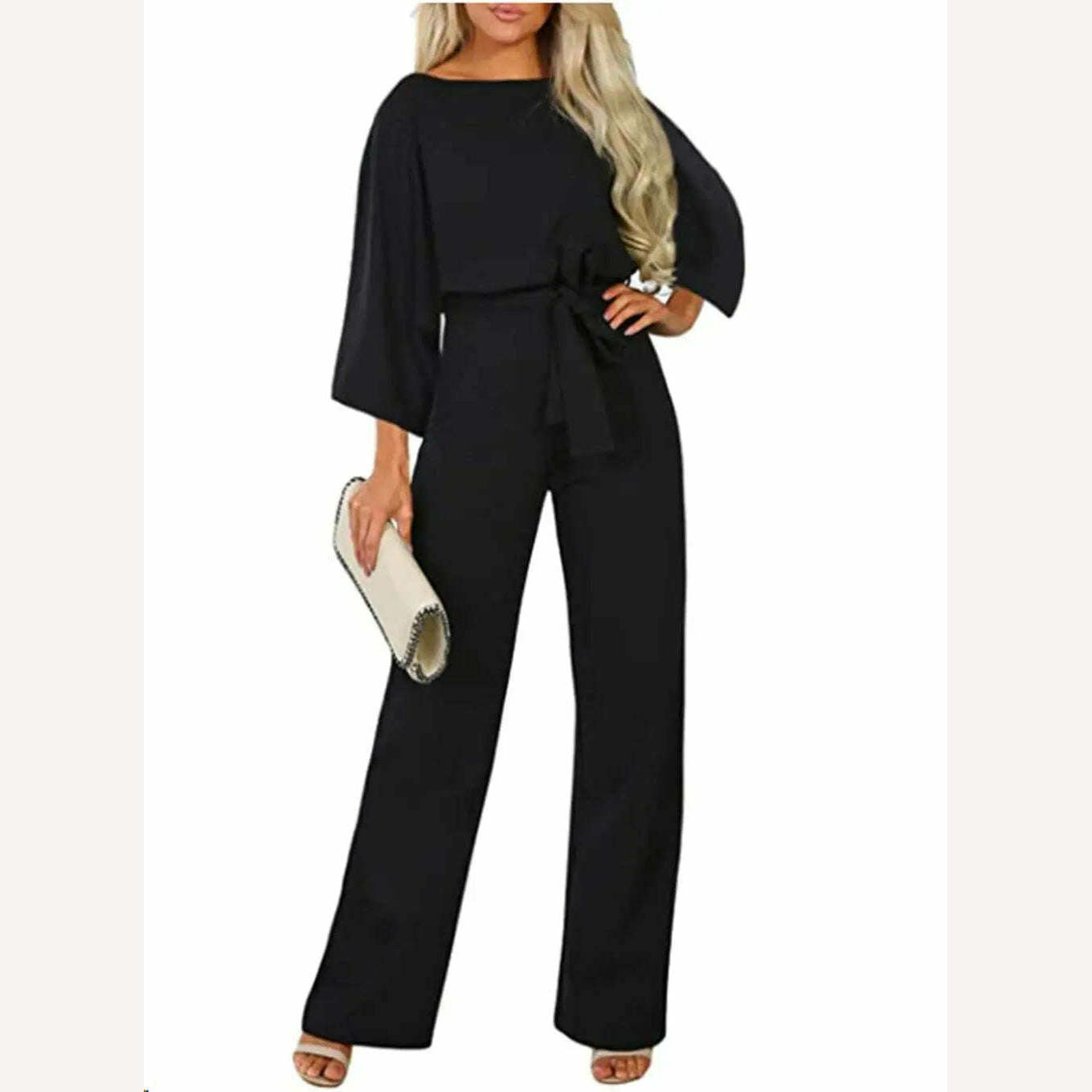 Women Jumpsuit Elegant Short Sleeve Hollowed Waist Tie Solid Summer Wide Leg Pants Bodysuit Overalls Wide Leg Cropped Pants - KIMLUD