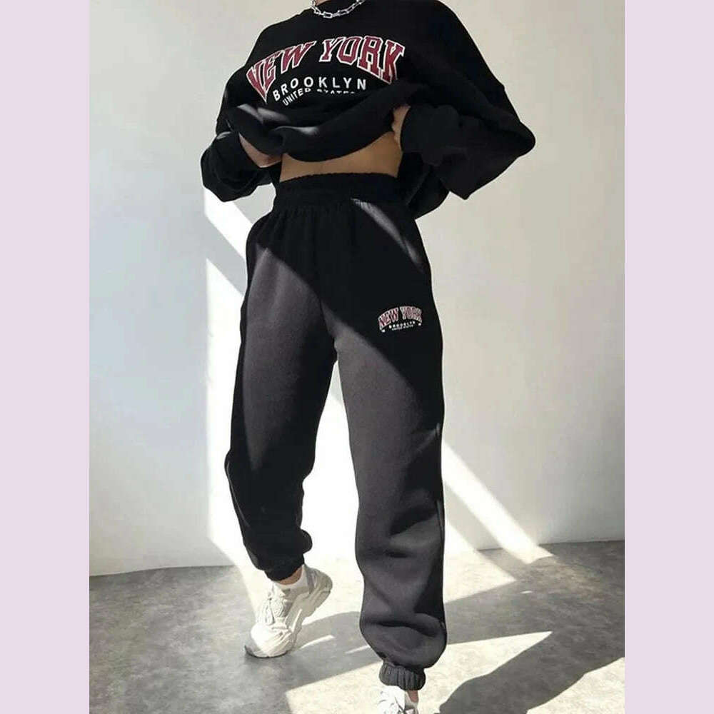 KIMLUD, Women Letter Print Tracksuit Loose Casual O-neck Long Sleeve Sweatshirt Pant Training Two Piece Set Female Oversized Trouser Set, KIMLUD Womens Clothes