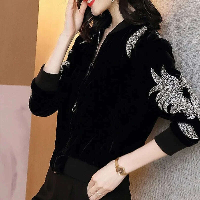 KIMLUD, Women Long Sleeve Velvet Jackets 2021 Fashion Spring High Quality Baseball Coats Women Casual Slim Ladies Jackets Clothes, KIMLUD Womens Clothes