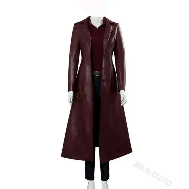 KIMLUD, Women luxury fashion medieval steampunk gothic long leather jackets vintage winter outerwear faux leather trench coat, Red / M, KIMLUD APPAREL - Womens Clothes