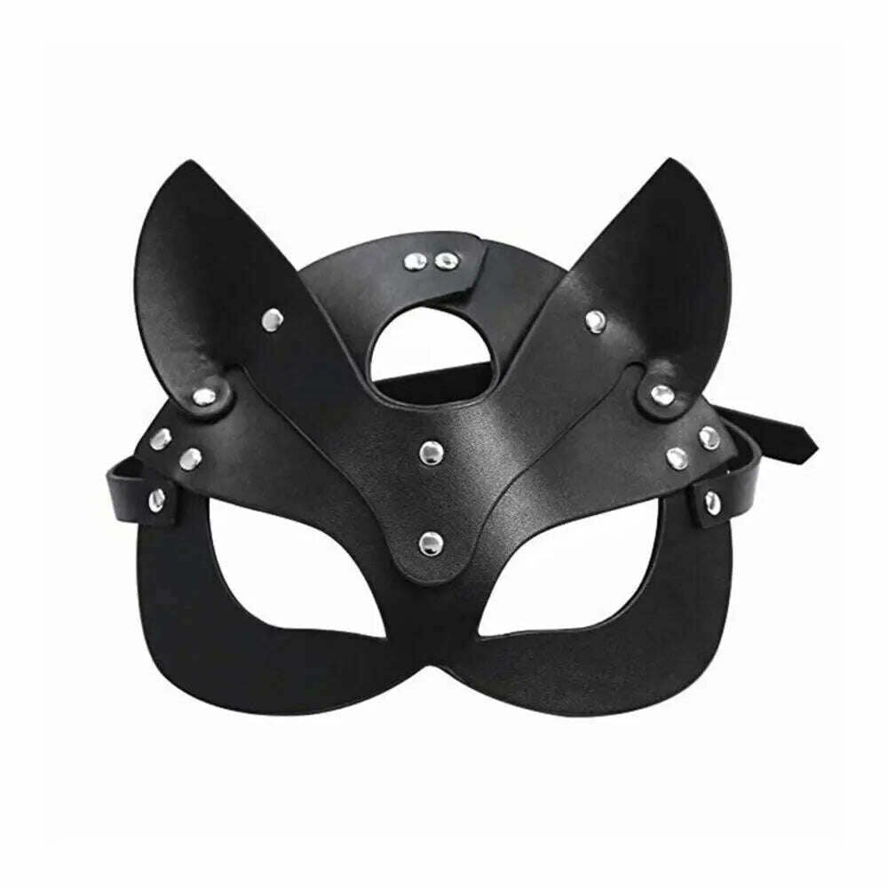 KIMLUD, Women Masks Female Leather Mask Half Face Fox Cosplay Leather Halloween Party Ball Punk Adult Game Toys Supplies, KIMLUD Womens Clothes