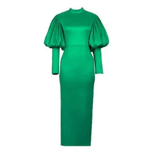 KIMLUD, Women Maxi Dresses Long Lantern Dress Christmas High Collar Bodycon Sexy Shiny Celebrate Occasion African Robes Birthday Event, Green / L, KIMLUD APPAREL - Womens Clothes