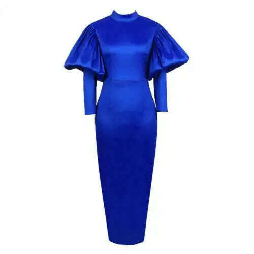 KIMLUD, Women Maxi Dresses Long Lantern Dress Christmas High Collar Bodycon Sexy Shiny Celebrate Occasion African Robes Birthday Event, Blue / 3XL, KIMLUD APPAREL - Womens Clothes