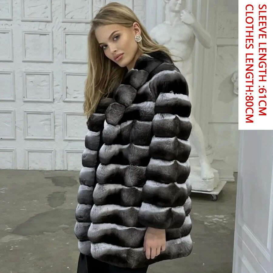 KIMLUD, Women Natural Rex Rabbit Fur Coat With Fur Collar Warm Winter Jacket Women Warm Chinchilla Fur Jacket Real Fur Coat New, 3 / XS-BUST-90CM, KIMLUD APPAREL - Womens Clothes