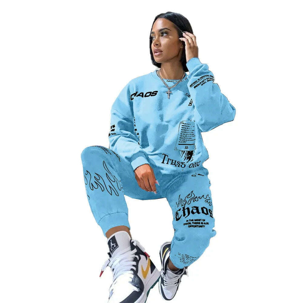 KIMLUD, Women Outfit Letter Print Loose 2 Two Piece Set Streetwear Tracksuit Sweatshirt Joggers Pants Matching Ensemble Femme 2 pieces, Color1 / S, KIMLUD APPAREL - Womens Clothes