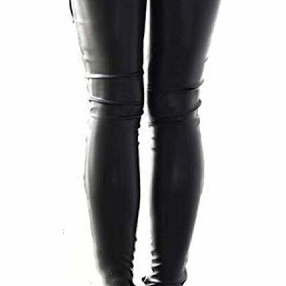 KIMLUD, Women Pants Punk Rock Imitation Leather Pencil Pants, KIMLUD Womens Clothes