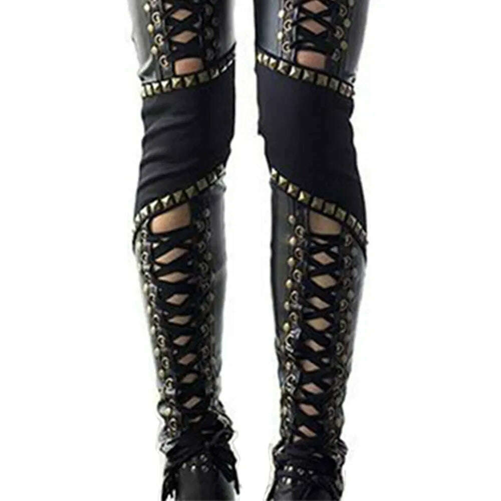 KIMLUD, Women Pants Punk Rock Imitation Leather Pencil Pants, KIMLUD Womens Clothes